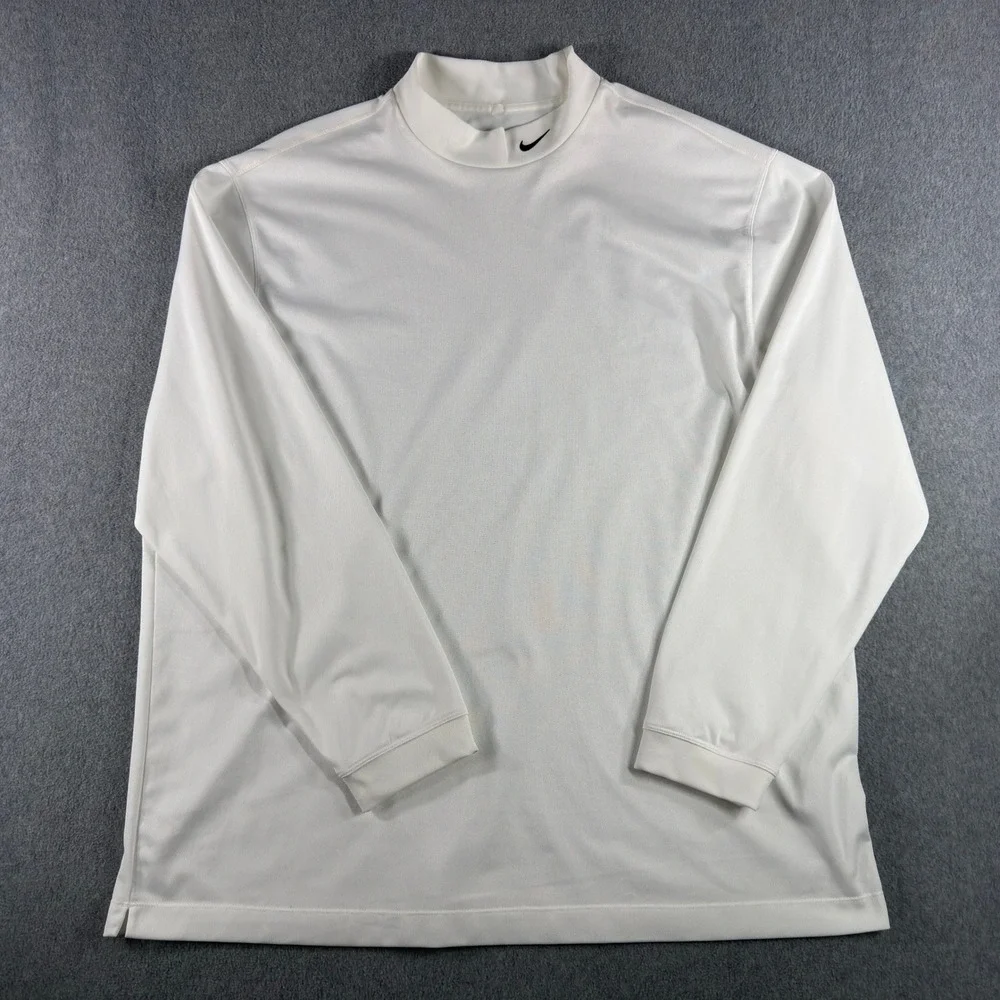 Nike Golf Dri Fit Performance Shirt Mens 2XL Mock Neck White Athletic Swoosh
